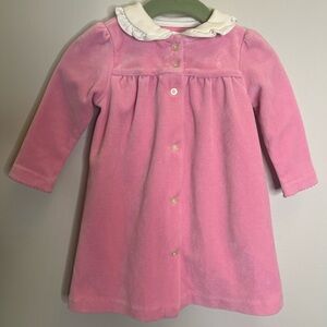 Ralph Lauren Pink Velour Baby Dress Soft Cotton Ruffle White Collar Easter Fun